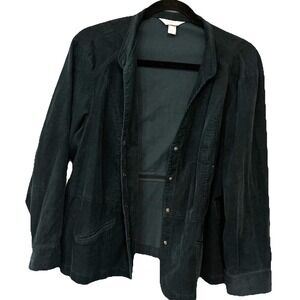 CJ Banks Corduroy Jacket 3X Green Button Front Blazer Pockets Academia Preppy
